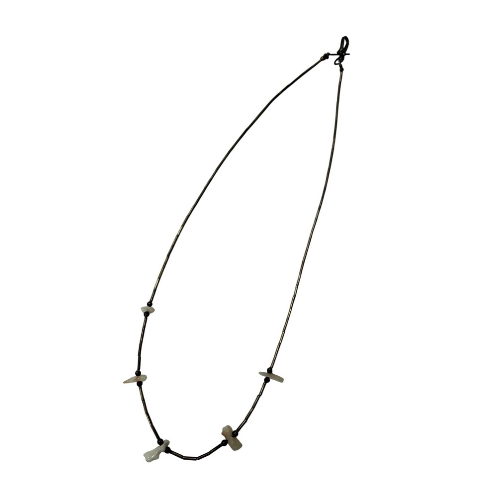 Vintage Liquid Silver Heishi Bead Necklace Mother of Pearl Bird Fetish